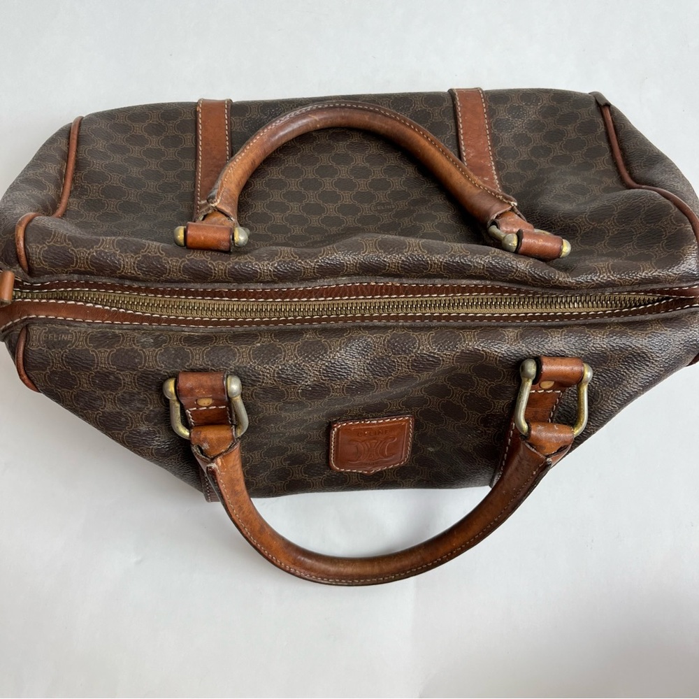 CELINE Macadam Canvas Boston Bag PVC Leather Vintage Purse Handbag - Picture 13 of 16